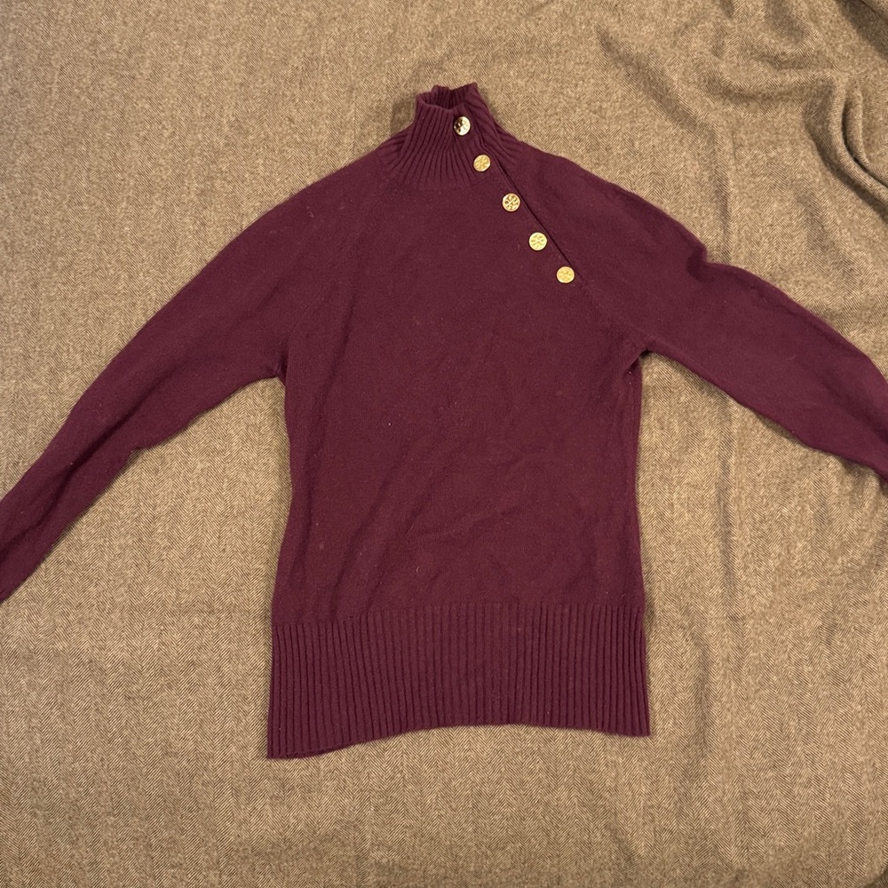 Tory Burch Cashmere Purple Sweater with Gold Accents
